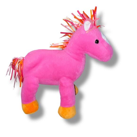 Animal Adventure 10" Plush Horse Pony Diamond Mane Ribbons Pink Stuffed Gift Toy - Picture 6 of 12